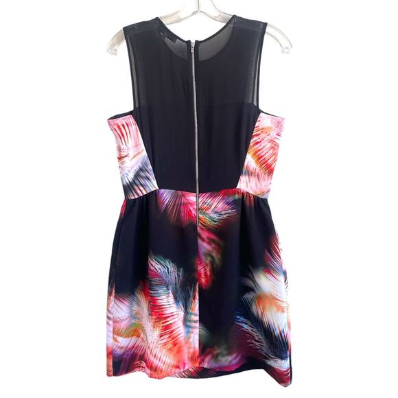 Sandro Sz 3/US 8 Bold Feather Print Dress Black Mini Sheer Cocktail Artsy French - Picture 2 of 13